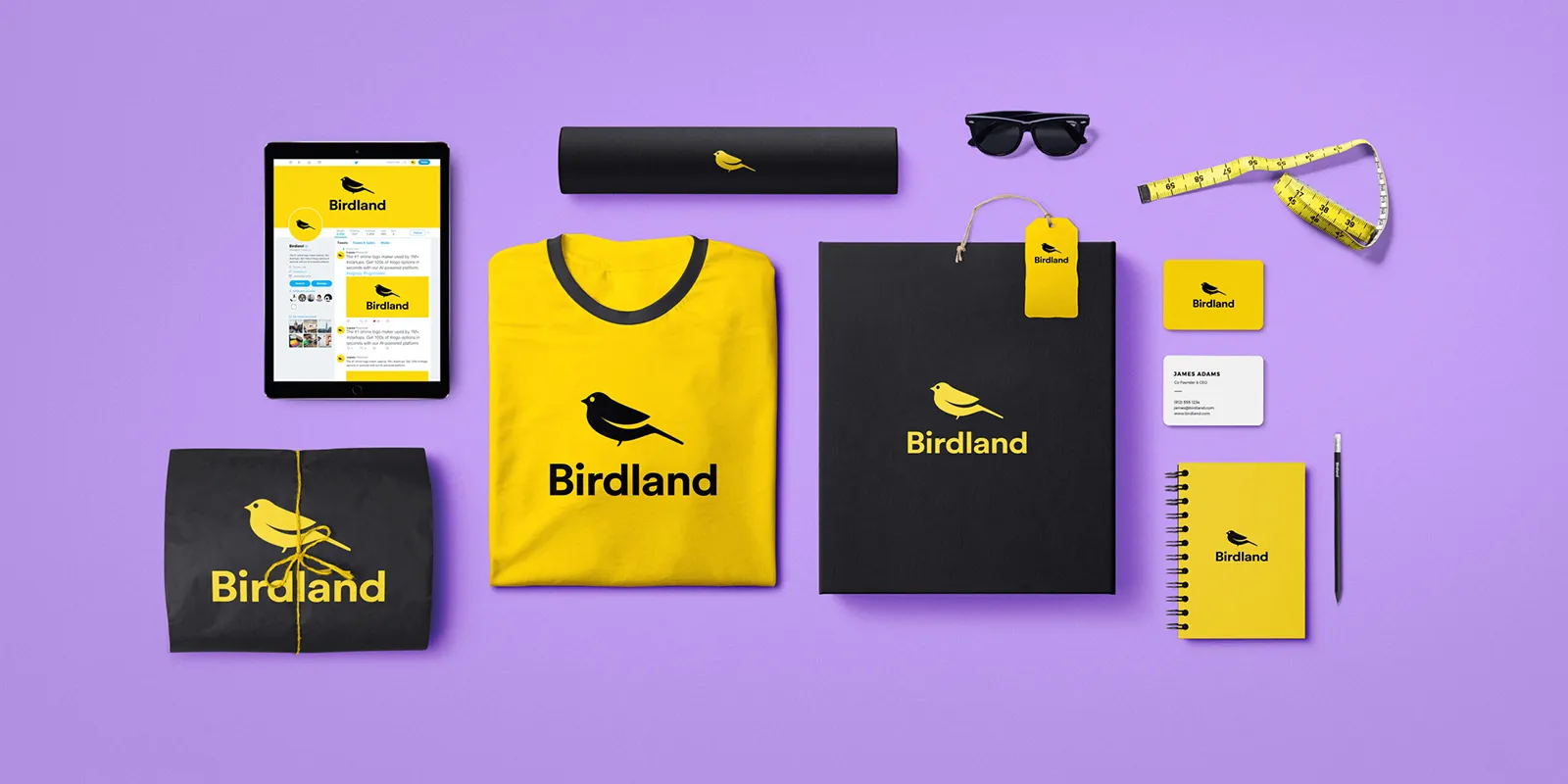 Branding example showing a full branding package of a company called Birdland