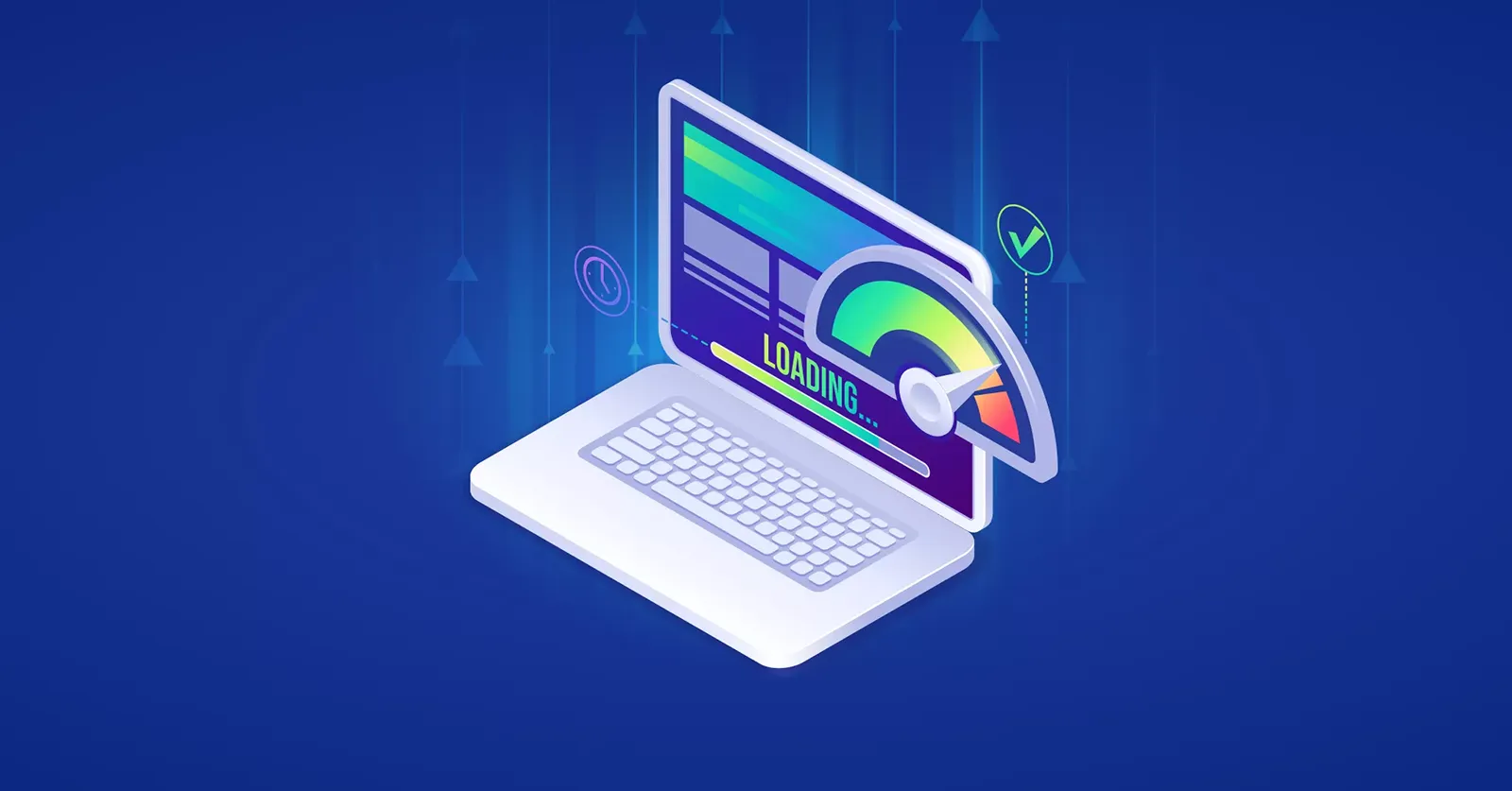 Vector graphic of a fast loading website on a laptop