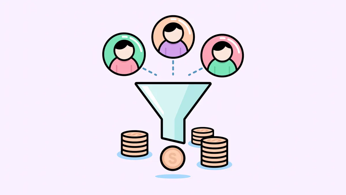 A graphic showing users dropping into a funnel to generate sales