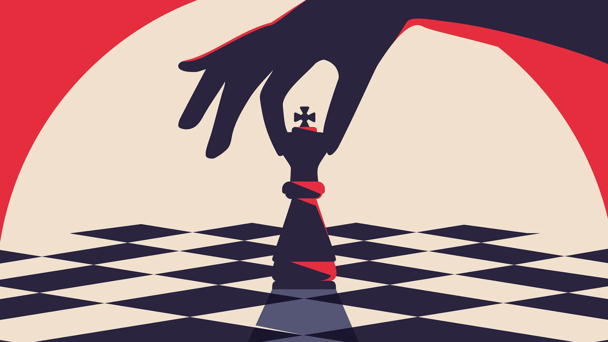 A hand moving a chess piece graphic