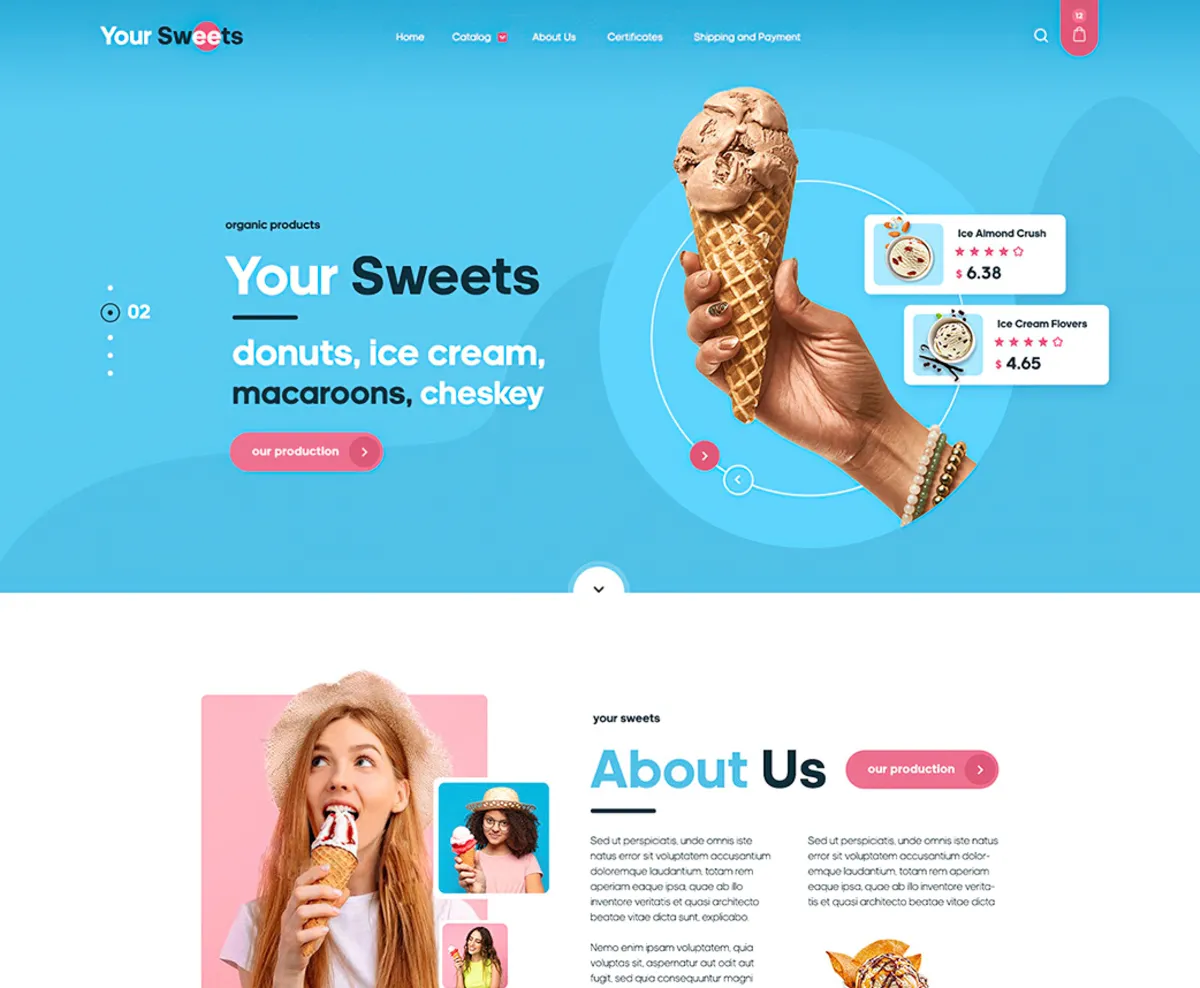 A sweet icecream bespoke website design mockup showcasing the power of a custom designed website