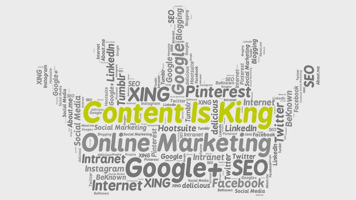 A word jumble with many different website development phrases with the main words content is king