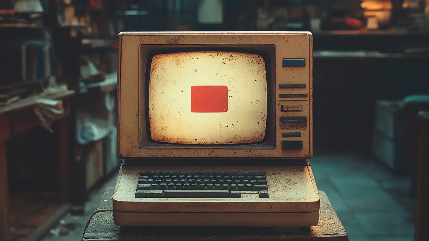 Old computer displaying a red square